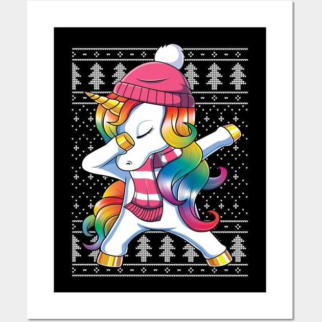 Dabbing Unicorn Ugly Christmas Sweater Xmas Dab Dance Wall Art by HCMGift